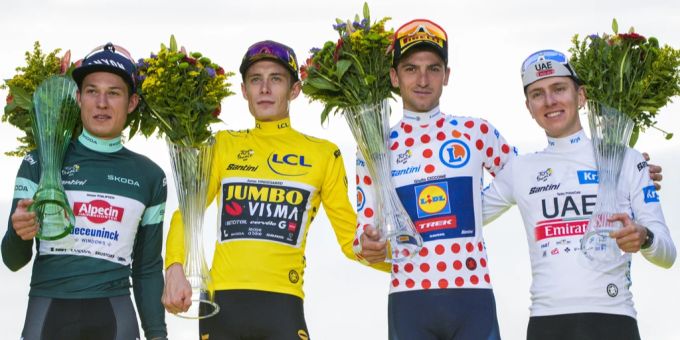 Räumen bei der Tour de France so richtig ab: Jasper Philipsen (l.), Jonas Vingegaard, Giulio Ciccone und Tadej Pogacar(r.) Tour de France