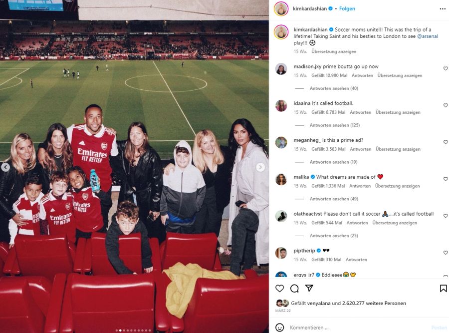 Kim Kardashian besuchte im März das Arsenal-Spiel gegen Sporting Lissabon. Die Londoner flogen aus der Europa League.