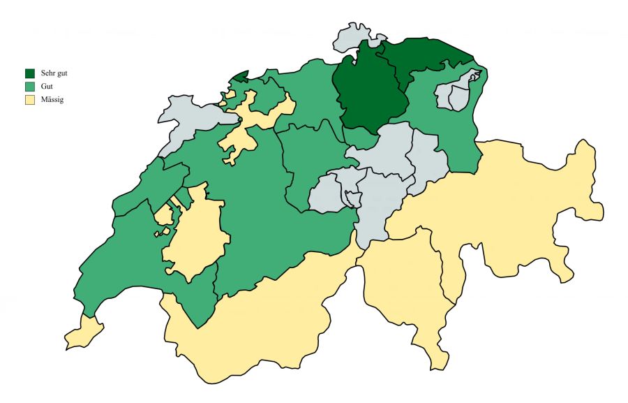 Nur die Kantone Zürich, Basel-Stadt und Thurgau erreichen die Kategorie «sehr gut».