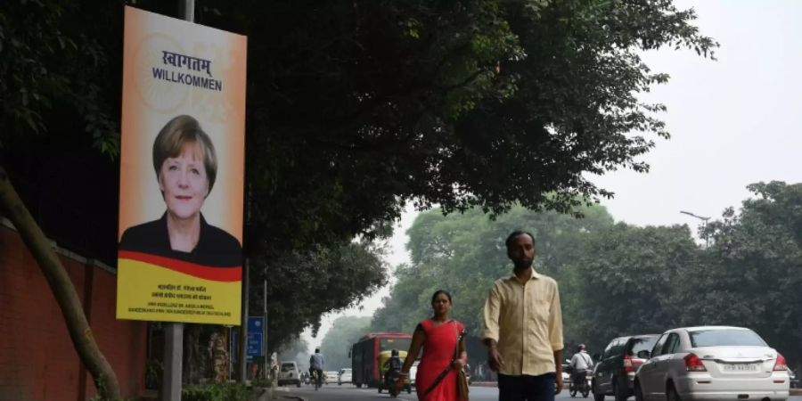 Merkel-Plakat in Indien vor Ankunft der Kanzlerin
