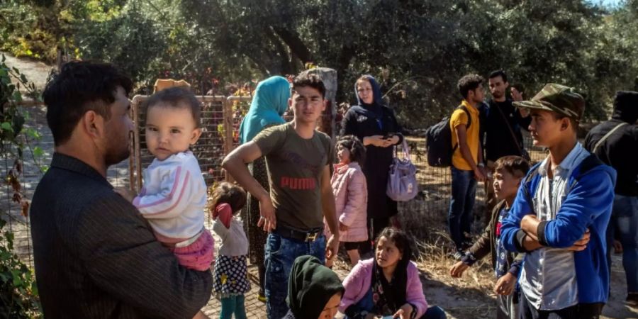 Flüchtlinge nach ihrer Ankunft auf der griechischen Insel Lesbos