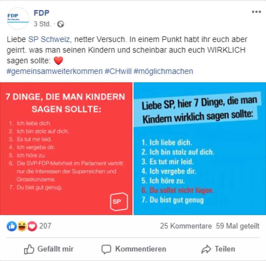 Facebookpost fdp sp