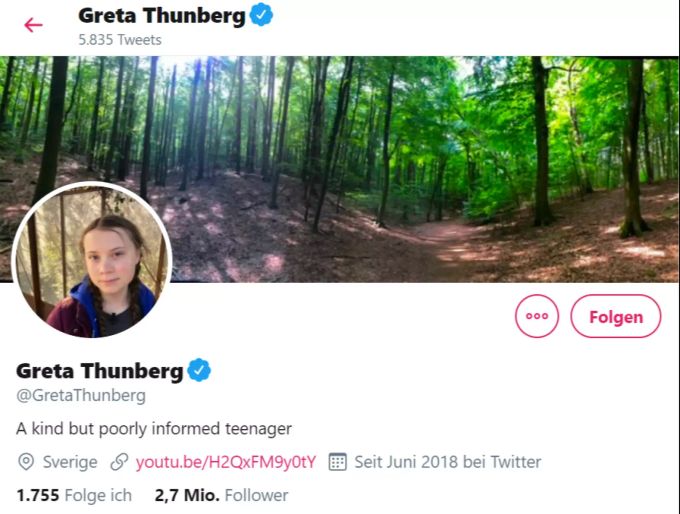So sieht Greta Thunbergs Twitter-Profil jetzt aus. greta thunberg twitter