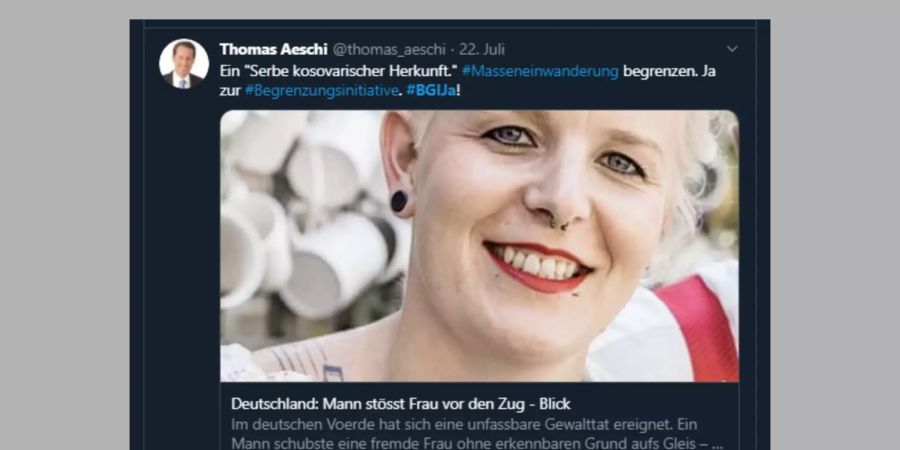 Twitter-Beitrag von SVP-Fraktionschef Thomas Aeschi.