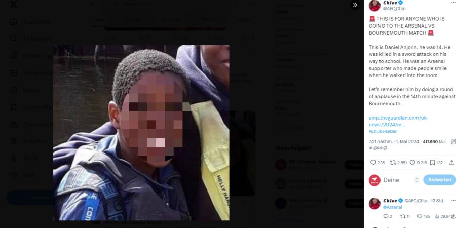 Daniel Anjorin war ein grosser Fussball-Fan. In der Schule war er sehr beliebt, sagt seine Familie.