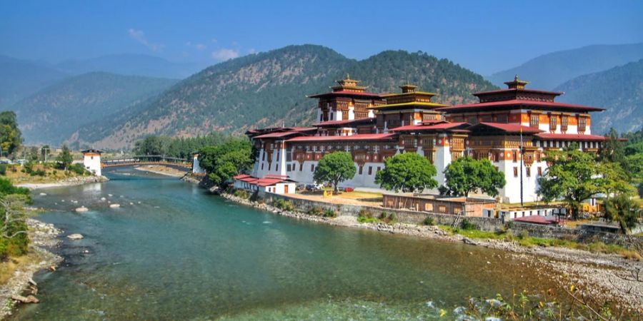 Bhutan Kloster Fluss