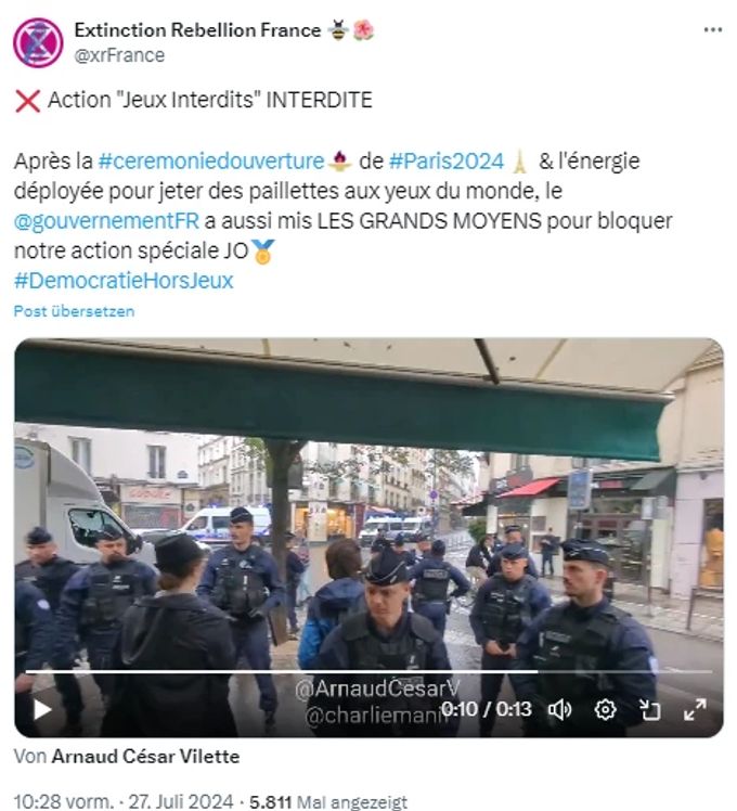 In Paris wurde am Samstagvormittag eine Störaktion unterbunden. Im Visier war Olympia 2024. Olympia 2024