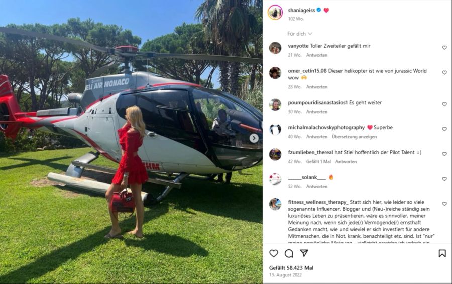 Bei Shania Geiss reicht das Einkommen immerhin schon für einen privaten Husbchrauber-Rundflug.