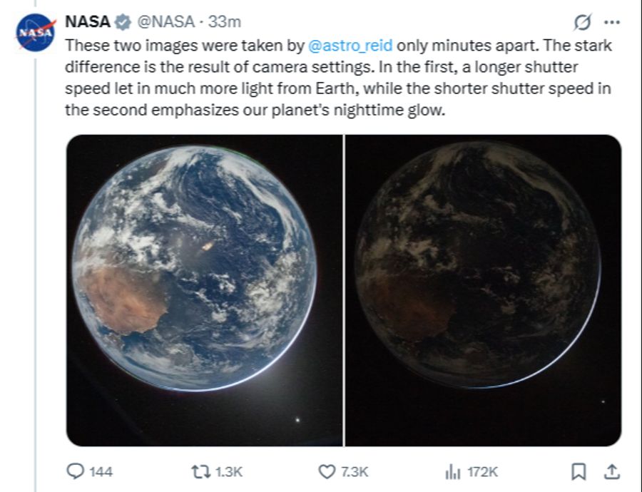 Die Nasa teilt immer wieder Fotos, die die Astronauten geschossen haben.