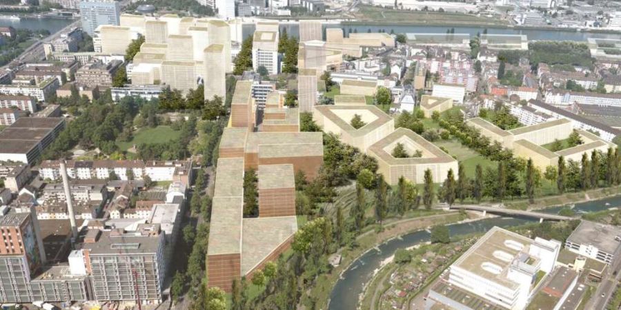 So soll das Klybeck-Areal in Basel dereinst aussehen. Geplant sind um die 50 Gebäude - das höchste soll 120 Meter hoch sein.