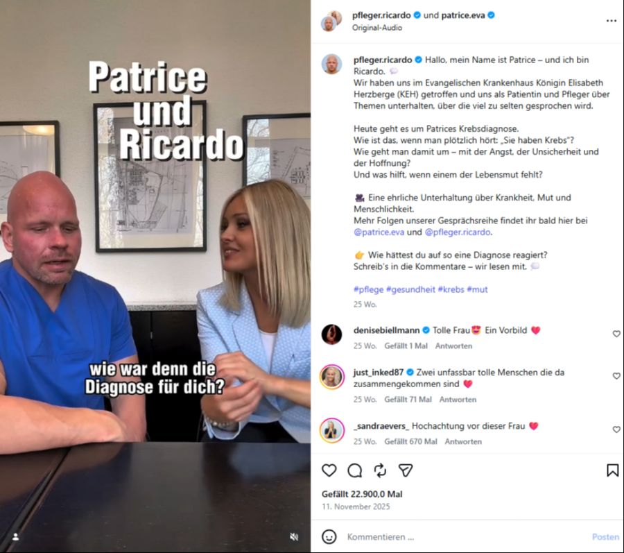 Sie ist auch bei dem bekannten Pfleger Ricardo zu Gast und spricht mit ihm über ihre Diagnose.