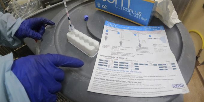 Ein Forscher führt in den USA einen Antigen-Schnelltest an der Milch einer gegen Vogelgrippe geimpften Milchkuh durch. (Archivbild) Vogelgrippe