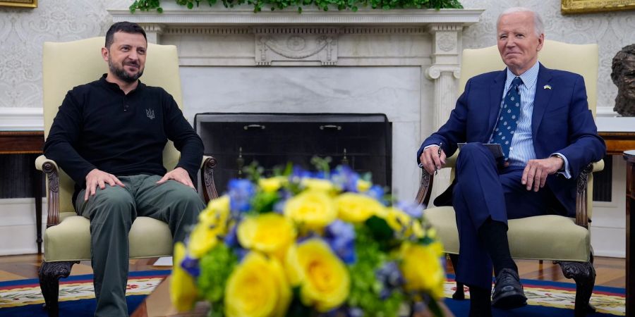 So sassen Biden und Selenskyj im Weissen Haus zusammen. In Ramstein wird es kein Treffen geben. (Archivbild)