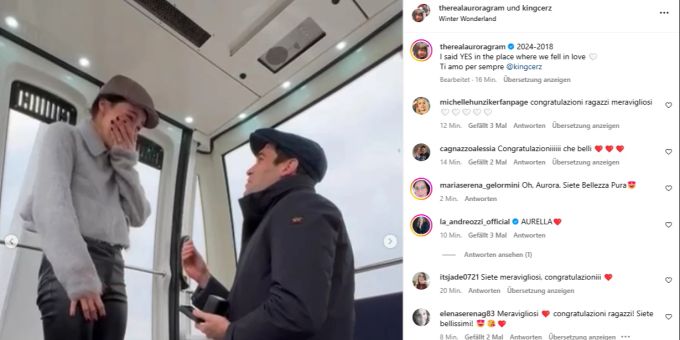 Hier macht Goffredo Cerza Aurora Ramazzotti den Heiratsantrag. Aurora Goffredo Heiratsantrag