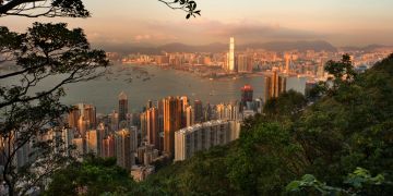 Blick vom Berg auf Hongkong.