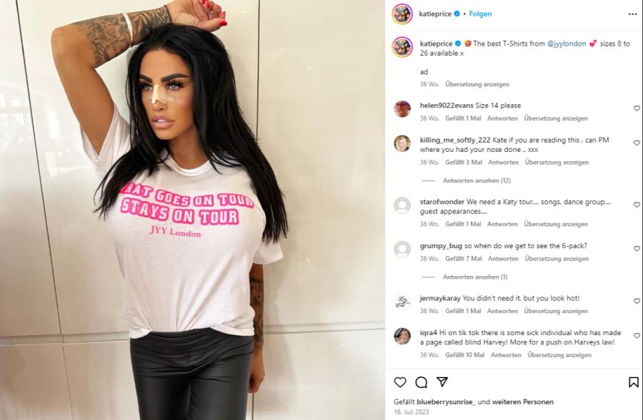 Katie Price hat sich im vergangenen Jahr das Näschen richten lassen – schon wieder.