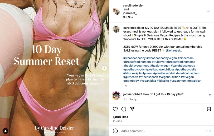 Model in Bikini für 10 Day Summer Reset werbung auf Instagram.