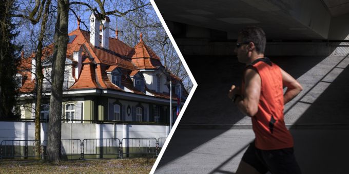 Ein Jogger legte bei der russischen Botschaft einen kurzen Spuck-Stopp ein. russische Botschaft