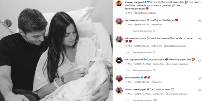 Max Verstappen und seine Partnerin Kelly Piquet begrüssen Lily auf der Welt. Max Verstappen