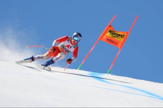 Marco Odermatt bei der WM-Abfahrt in Saalbach. Marco Odermatt