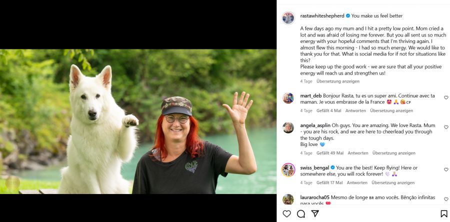 Bereits vor vier Tagen teilte Rastas Frauchen auf Instagram einen emotionalen Post, in dem sie ihre Sorge und Verzweiflung über den möglichen baldigen Abschied ausdrückt.