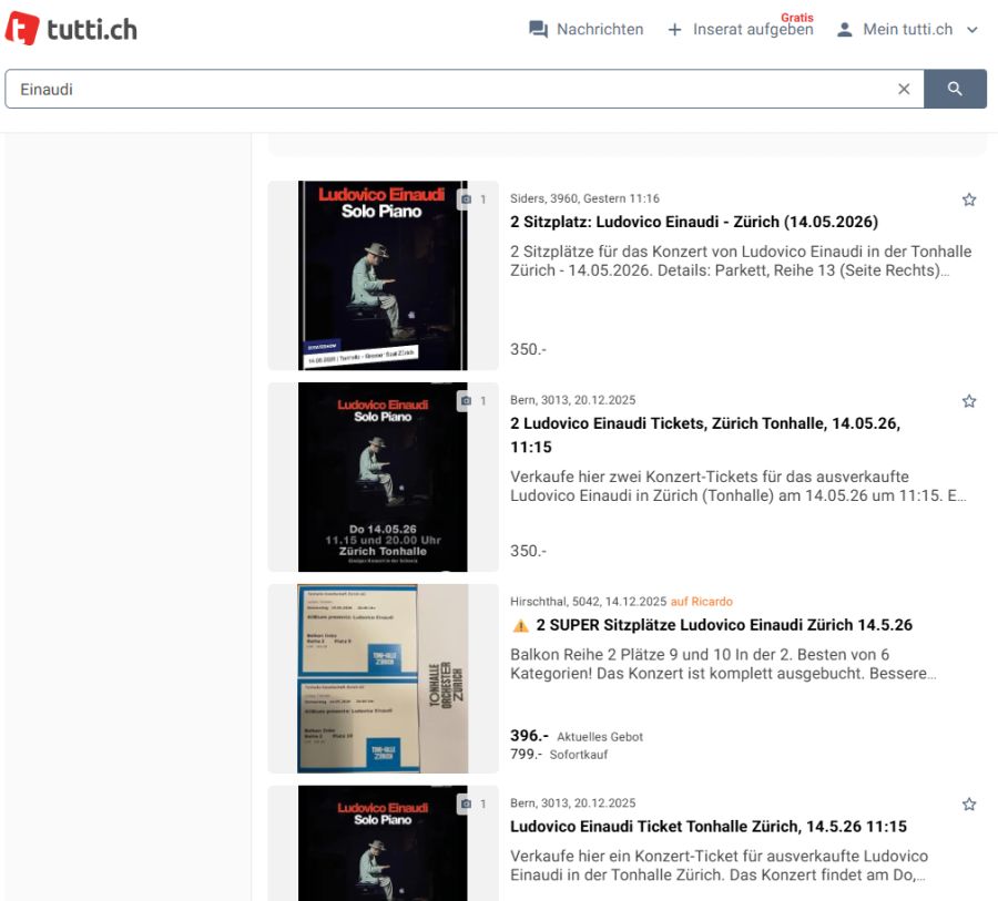 Auch auf Tutti finden sich entsprechende Angebote.