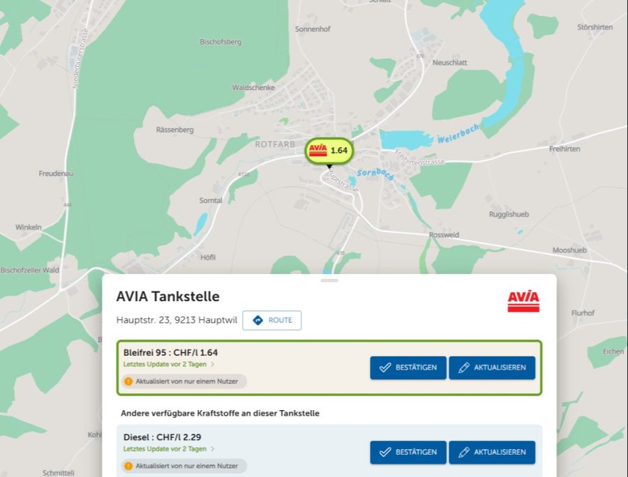 Stand vom 23.09.26 auf Comparis.ch: 1.64 für den Liter Bleifrei95.