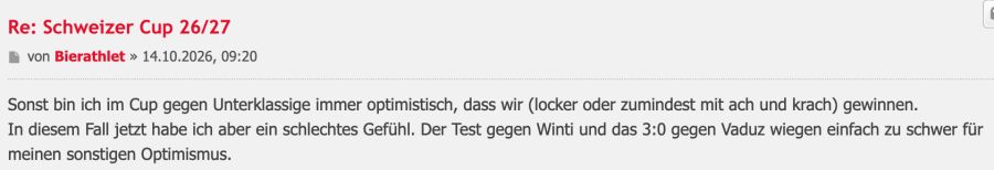 Dieser Fan hat ein schlechtes Gefühl für das Spiel des FC Basel gegen Stade Nyonnais.