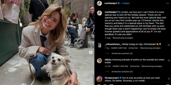 Matilda Djerf steht unter Kritik. influencerin mobbing