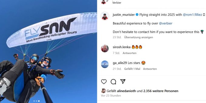 Justin Murisier lässt das Jahr mit einem Gleitschirmflug ausklingen. Justin Murisier
