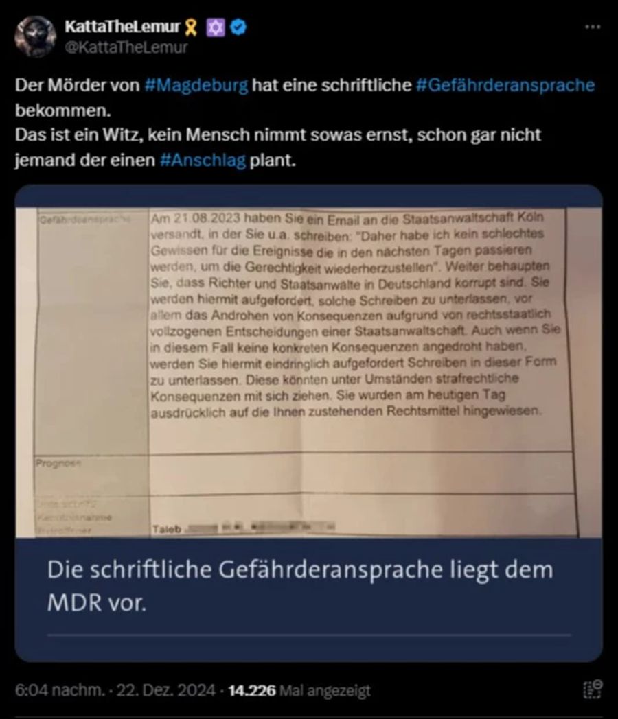 Tweet Gefährderansprache Taleb A.