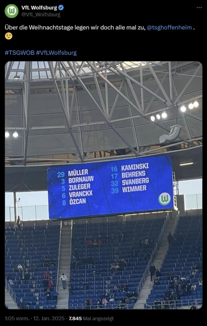 Der VfL Wolfsburg nimmt die Hoffenheim-Panne mit Humor. Cédric Zesiger