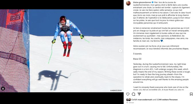 Blaise Giezendanner verpasst nach Wengen die ganze Ski-Saison mit Kreuzbandriss. Nun neckt er Justin Murisier. justin murisier