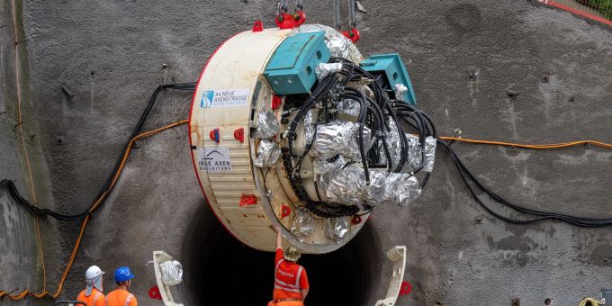 Bohrkopf der Tunnelbohrmaschine des Entwässerungsstollens Ingenbohl. Bohrkopf