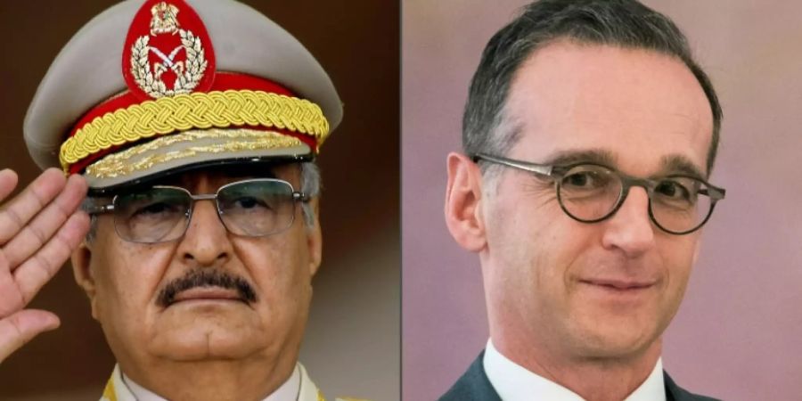 General Chalifa Haftar (l.), Aussenminister Heiko Maas