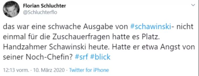 Ein User war enttäuscht über den «handzahmen» Schawinski. ko
