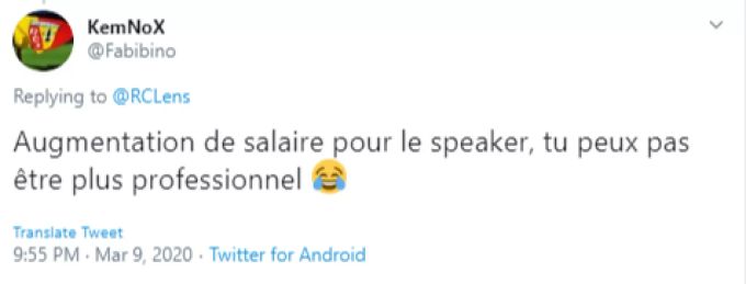User «Fabibino» fordert auf Twitter eine Gehaltserhöhung für den Speaker. RC Lens Coronavirus