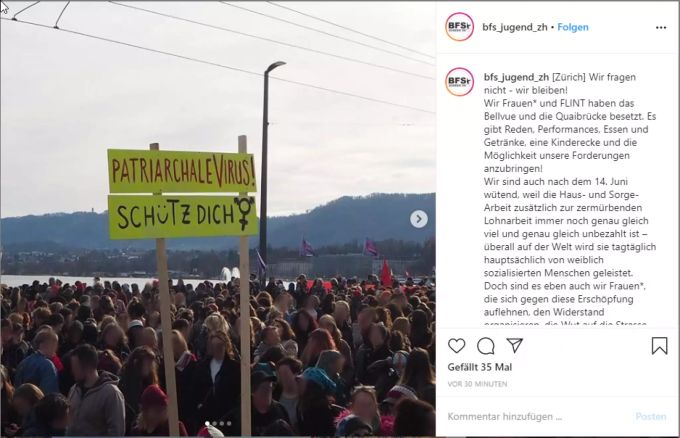 Die Quaibrücke ist komplett blockiert. Frauenstreik