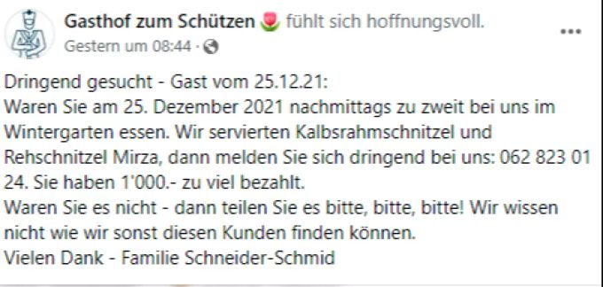 Mit diesem Beitrag hofft das Restaurant, die Gäste zu finden. Gasthof schützen
