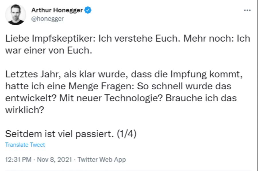 Arthur Honegger beantwortet impf-kritische Fragen, die er selbst mal hatte.