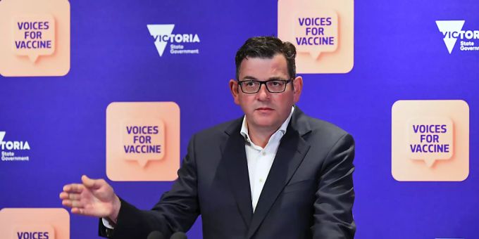 Daniel Andrews, Regionalpremier vom australischen Bundesstaat Victoria spricht während einer Pressekonferenz. Foto: James Ross/AAP/dpa daniel