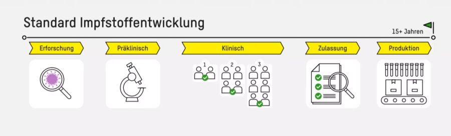 So läuft eine «normale» Entwicklung eines Impfstoffs ab.