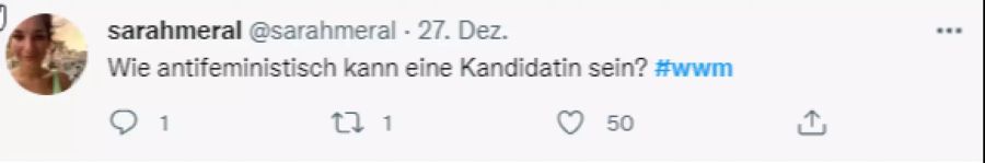 Die Kandidatin wird als antifeministisch kritisiert.