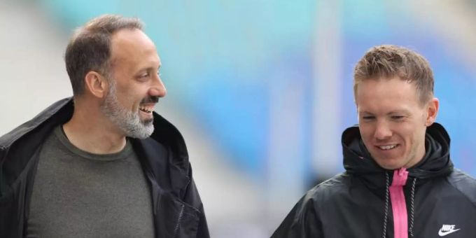 Haben ein besonderes Verhältnis zueinander: Stuttgarts Trainer Pellegrino Matarazzo (l) und Leipzigs Trainer Julian Nagelsmann. Foto: Jan Woitas/dpa-Zentralbild/dpa Haben ein besonderes Verhältnis zueinander: Stuttgarts Trainer Pellegrino Matarazzo (l) und Leipzigs Trainer Julian Nagelsmann. Foto: Jan Woitas/dpa-Zentralbild/dpa