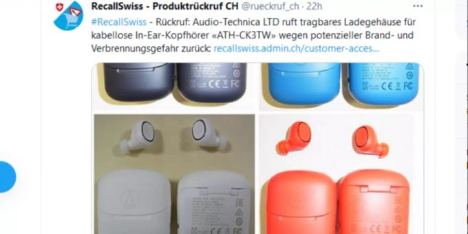 Das Case der Audio-Technica In-Ear-Kopfhörer ATH-CK3TW ist von einem Rückruf betroffen. Audio-Technica ATH-CK3TW