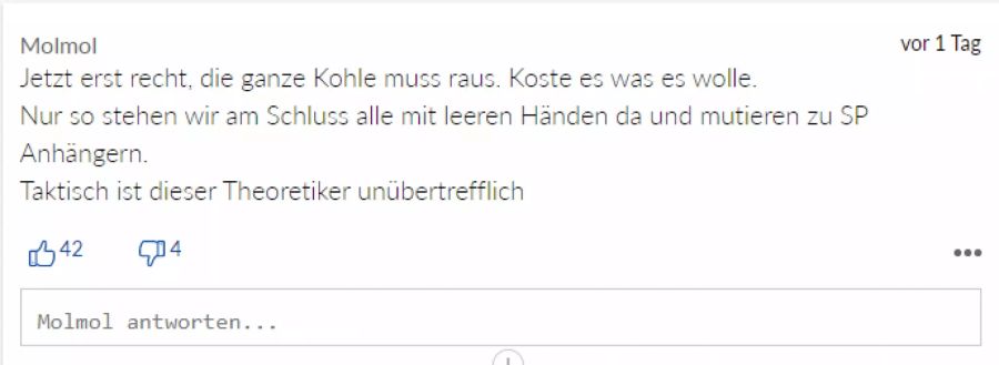 Dieser Nutzer sieht ein heimtückischer Plan hinter der SP-Forderung.