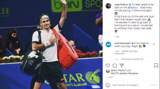 Roger Federer zieht nach seinem Auftritt in Doha auf Instagram Bilanz. Roger Federer