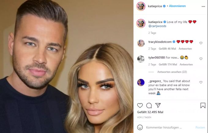 Katie Price und Carl Woods sind seit kurzem verlobt. Katie Price