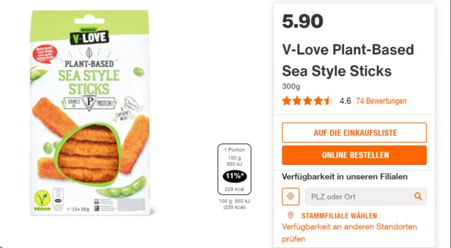 Die vegane Alternative von V-Love ist mit 5.90 Franken deutlich teurer.