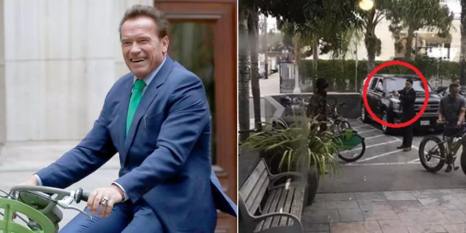 Schreck-Moment - Arnies Bodyguard bedroht Velo-Dieb mit Taser